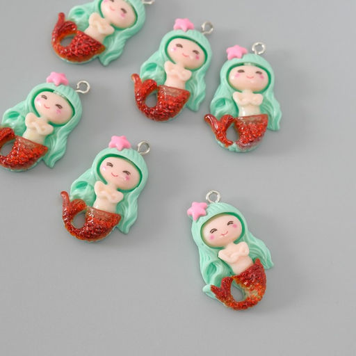Цена за 6 шт. Подвеска для творчества пластик «Русалочка с голубыми волосами», 3.4×2.1×0.6 см