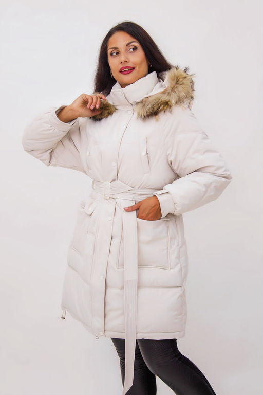 Зимняя куртка на поясе с натуральным мехом арт. 23226