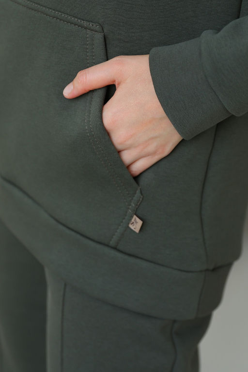 Джемпер Футер 3-х нитка начес  327L17 хаки худи,толстовка - Solo mio фото 4