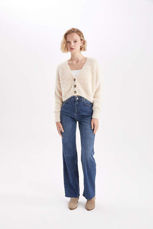 Кардиган стандартного кроя с V-образным вырезом - Defacto фото 5