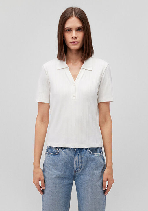 Beyaz Polo Tisort - Mavi фото 3