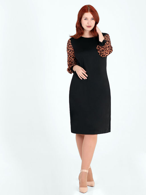 Платье с леопардовыми рукавами - Almond фото 2