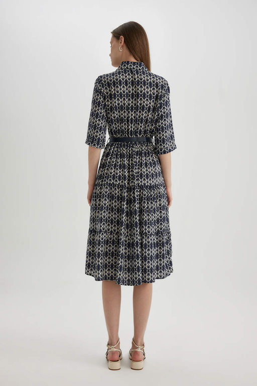 Платье миди с воротником-рубашкой и узором до половины рукава - Defacto фото 7