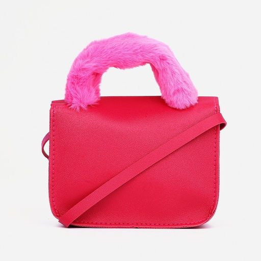 Сумка для девочки, ручка из меха, на магните, малиновая