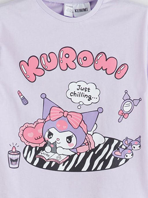 Bisiklet Yaka Kuromi Bask?l? K?z ?ocuk Ti??rt