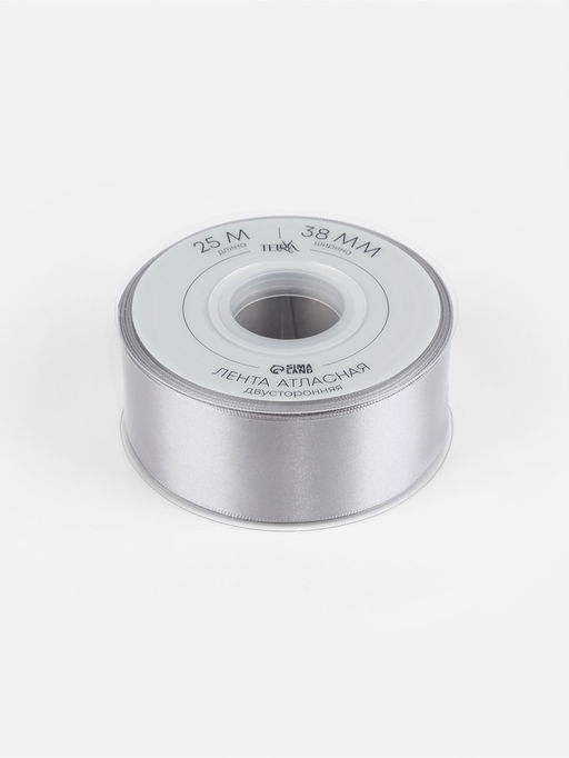 Лента атласная TEIRA, двухсторонняя, 38 мм, 25±1 м, цвет серебряный №837