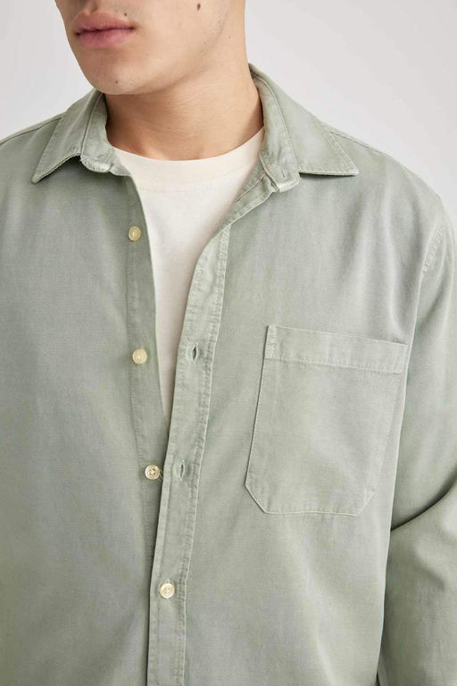 Хлопковая рубашка с длинными рукавами и воротником поло стандартного кроя - Defacto фото 9