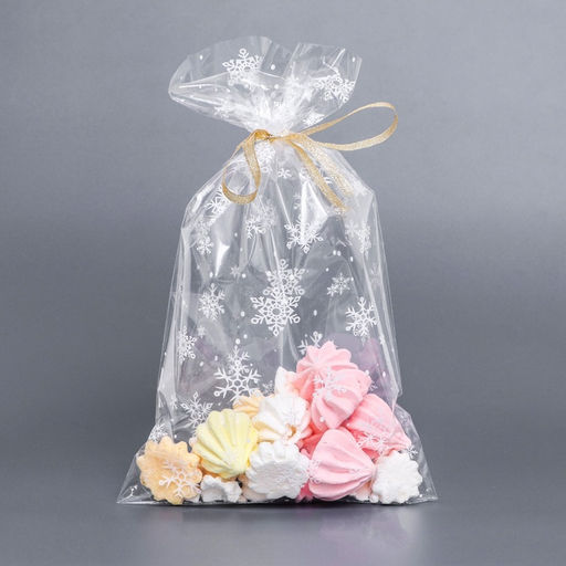 Цена за 50 шт. Пакет фасовочный новогодний БОПП, с новогодним рисунком Снег, 20?35 см