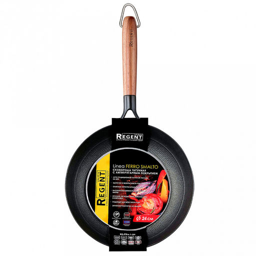 Сковорода чугунная Ferro Smalto д24см, h4,5см, s2,5мм, дно s4мм, многослойное антипригарное покрытие, рефленое дно в виде сот, эргономичная ручка из акации, Regent (Китай) - Домашняя мода фото 2