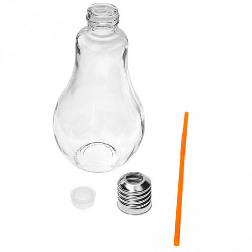 Бутылка стеклянная Лампочка 0,85л, д11см h21,5см, д/горла 2,5см, с трубочкой, винтовая металлическая крышка с отверстием для трубочки (д/основания 5,5см) (Китай) - Домашняя мода фото 4