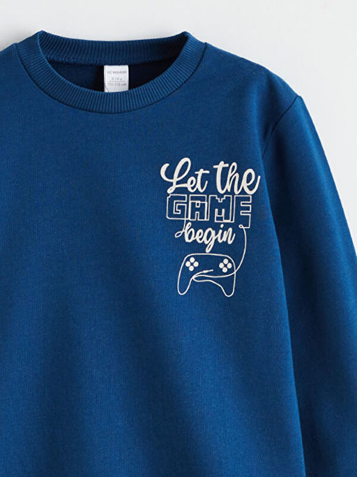 Bisiklet Yaka Bask?l? Erkek ?ocuk Sweatshirt