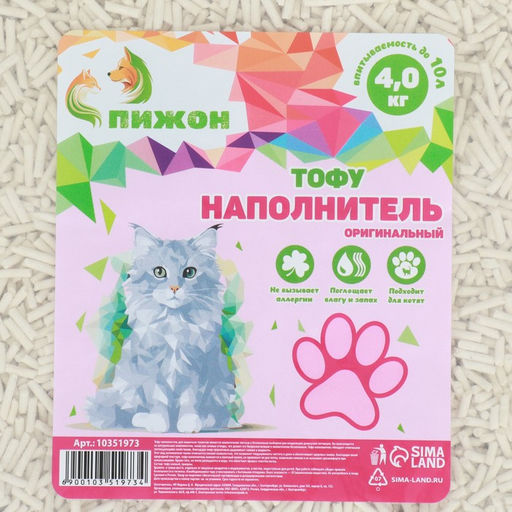 Наполнитель тофу, Пижон оригинальный 4 кг впитываемость до 10 л  фото 2
