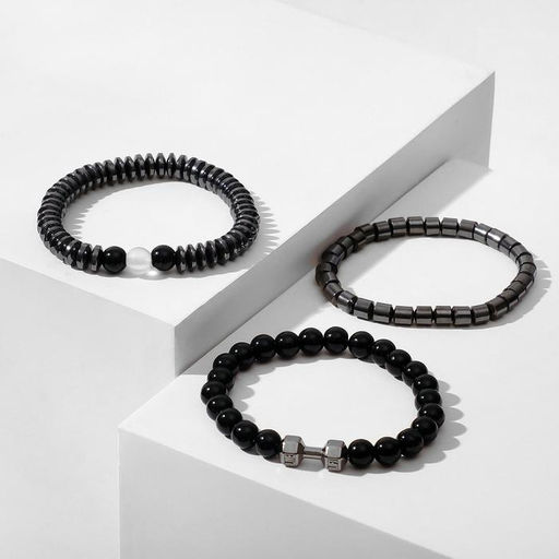 Браслеты «Гематит», набор 3 шт. d=7 см, чёрные