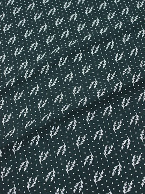 Теплый хлопок Набойка-веточки с горошком цв.темная хвоя, ш.1.48м, хлопок-100%, 160гр/м.кв