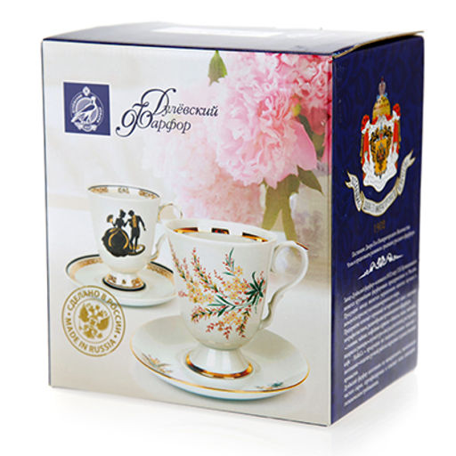 Бокал фарфоровый Снегири 600мл, д11см, h13см, форма Классическая, с блюдцем, д18см, h2,5см (Россия) - Домашняя мода фото 2