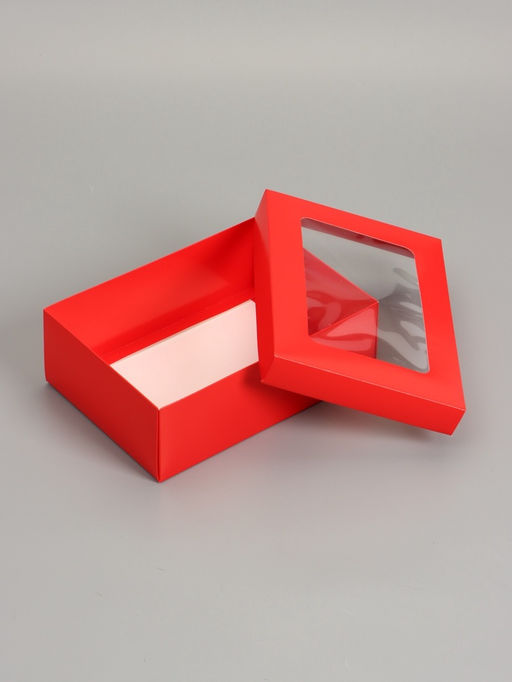 Цена за 5 шт. Коробка складная, крышка-дно, с окном, красная, 24×17×8 см