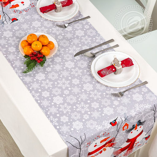 Скатерть-дорожка Снеговики 50*145/1 шт. - 50*145 Скатерти из рогожки - Арт дизайн фото 2