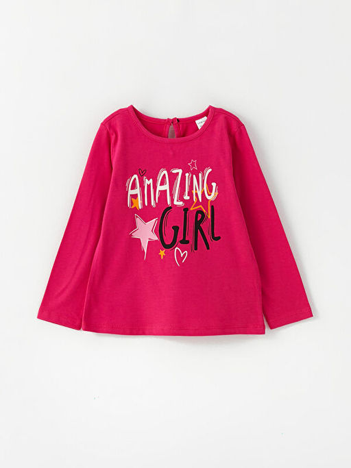 Bisiklet Yaka K?sa Kollu Bask?l? Pamuklu K?z Bebek Ti??rt 2li - Waikiki фото 3