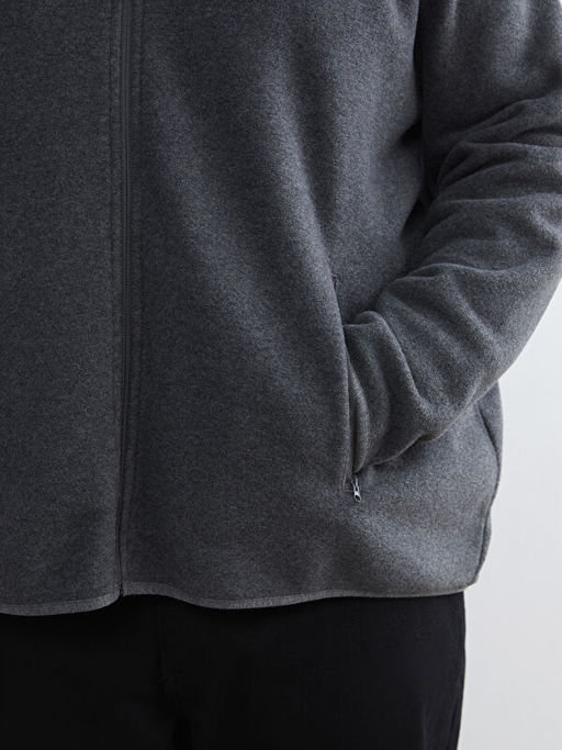 Standart Kal?p Dik Yaka Polar Erkek Fermuarl? Sweatshirt
