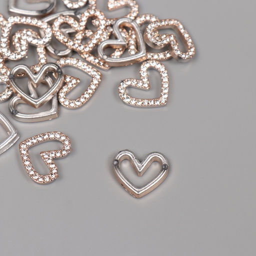 Декор для творчества пластик «Сердце со стразами», золото, набор 20 шт., 1.5×1.5×0.4 см