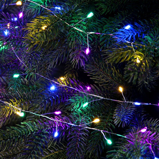 Гирлянда Мишура 50 м роса, IP44, серебристая нить, 1500 LED, 8 режимов, свечение мульти, 36 В - Luazon lighting фото 2
