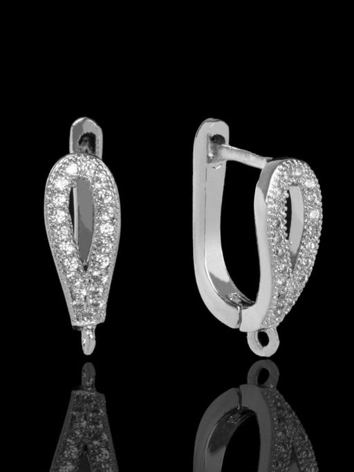 Швензы с английской застежкой с цирконом Капля, белые в серебре (1 пара)