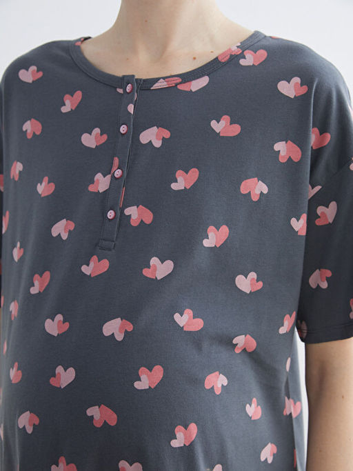 Bisiklet Yaka Kalp Desenli Kad?n Gecelik