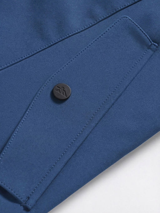 Парка женская софтшелл виндстоппер удлинённая с капюшоном синего цвета 9618_1S