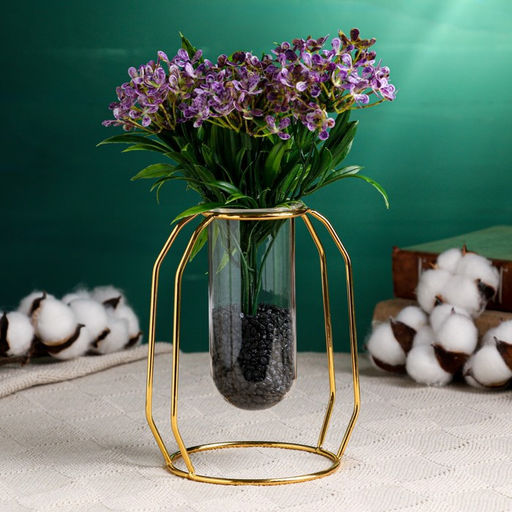 Фигурное кашпо для цветов Пробирка, 210 мл, d=5 см, h=12 см, стеклянное, на золотистой подставке