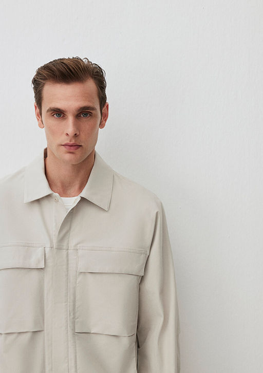 Cep Detayl? Bej Ceket - Mavi фото 6