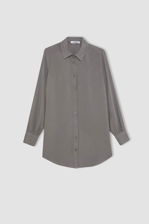 Рубашка-туника стандартного кроя с длинными рукавами - Defacto фото 8