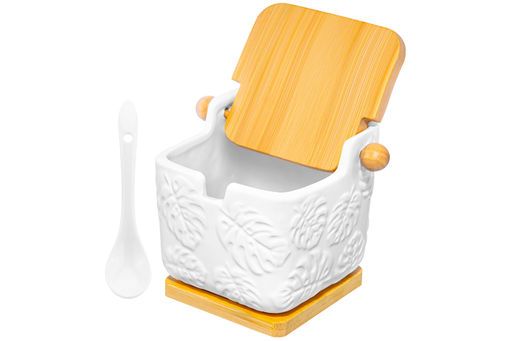 Банка д/сыпучих продуктов 300 мл 12*9*9,5 см Тропики с ложкой, откидной бамбуковой крышкой - Elan gallery фото 5