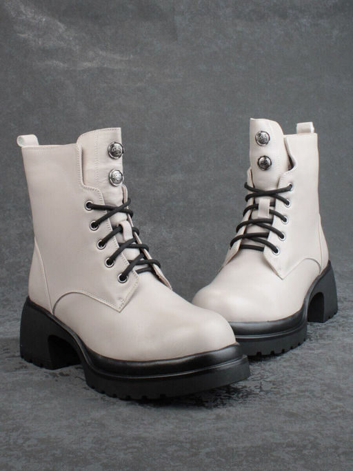 04-M3-H205 BEIGE GRAY Ботинки зимние женские (натуральная кожа, натуральный мех)