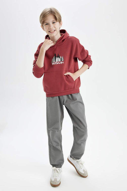 толстая толстовка с капюшоном и карманом кенгуру для мальчиков с принтом, тканевая толстовка - Defacto фото 2