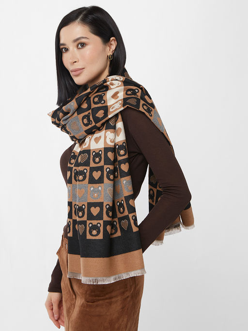 в составе ШЕРСТЬ и КАШЕМИР Большой, мягкий, теплый двусторонний палантин с принтом. - Tantino фото 9