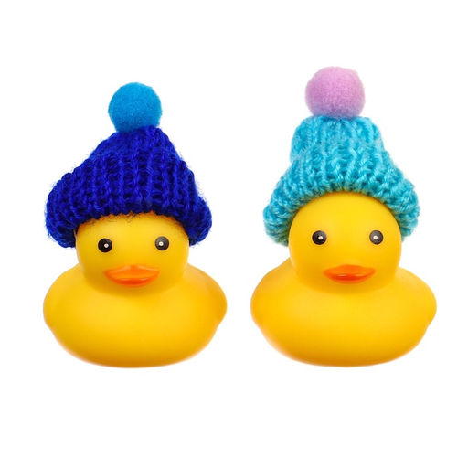Резиновые игрушки для ванны Крошка Я «Уточки в шапке», 4 см, с пищалкой, в наборе 2 шт.