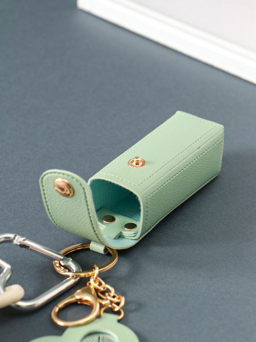 Брелок для ключей на кольце с карабином, с зеркалом «Для помады. Цветок», на рюкзак, сумку, кожзам, мятный, 20×3×3.5 см