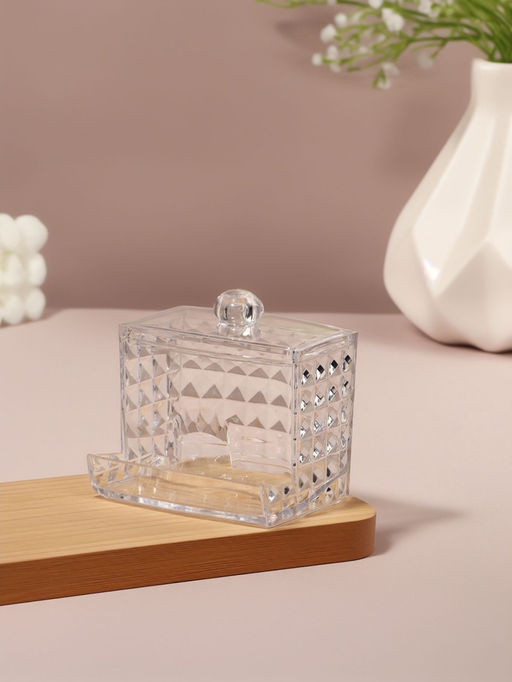 Цена за 2 шт. Органайзер для ватных палочек, с крышкой, 8.8×7.5×8 см, прозрачный