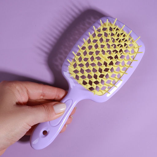 Расчёска массажная, широкая, вентилируемая, 8.5×20.5 см, сиреневая, жёлтая