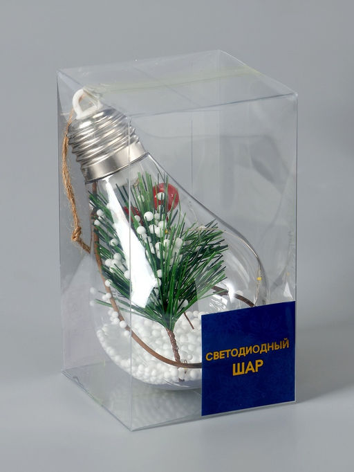 Ёлочный шар Еловая ветка, 5 LED, от батареек, свечение тёплое белое - Luazon lighting фото 12