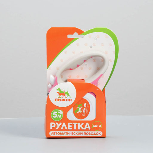 Рулетка Пижон с фонариком, прорезиненная ручка, 5 м, до 35 кг, розовая  фото 6