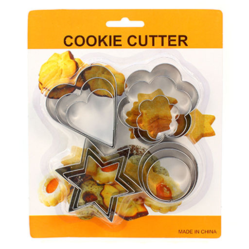 Форма для печенья из нержавеющей стали набор 12 штук: сердечко - 3 штуки; цветок - 3 штуки; круг - 3 штуки; звездочка - 3 штуки Ассорти, в блистере (Китай)