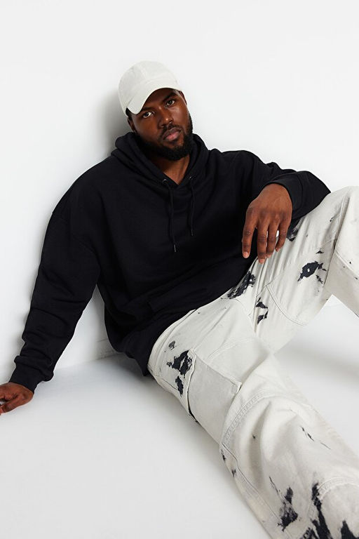 Siyah B_y_k Beden ap__onlu Oversize/Geni_ Kesim __i Polar/S_cak Tutan Sweatshirt TMNAW24AO00013 - Trendyolmilla фото 2