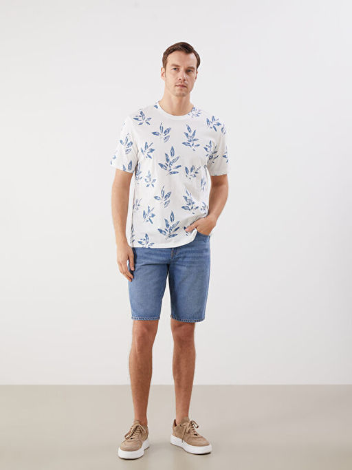 Bisiklet Yaka Bask?l? Penye Erkek Ti??rt