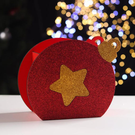 Ящик подарочный деревянный блестящий "Шар" звезда, красный 18,8х9,8х15,5 см