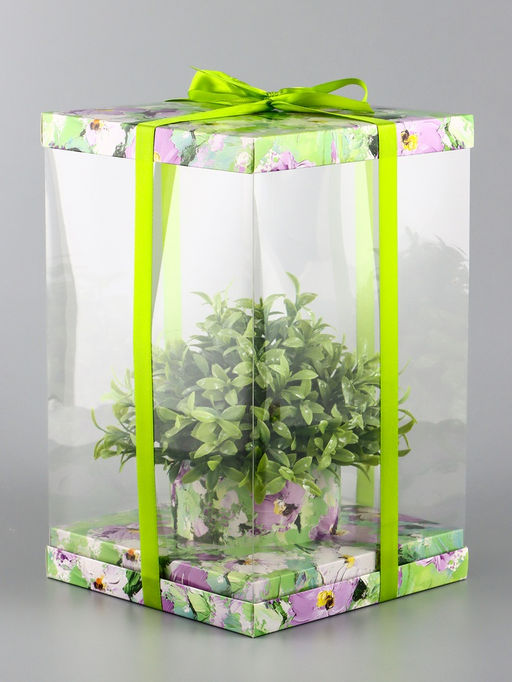 Коробка PVC, для цветов и букетов, с лентой, 28?18?18 см, зеленый