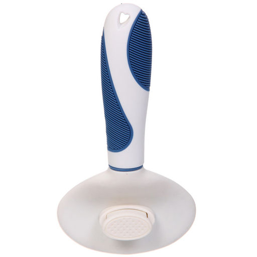 Расческа - пуходёрка для животных "ЛАПУСИКИ", коллекция БРО, прорезиненная ручка, цвет белый/голубой, 11.5*21.5см (блистер)