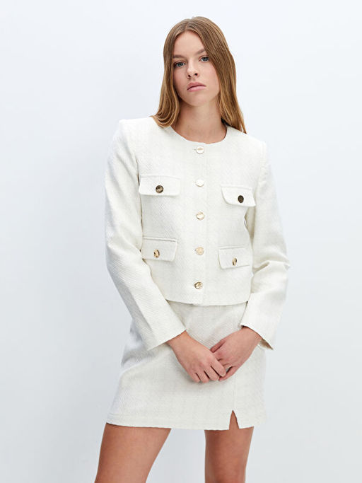 Bisiklet Yaka Ekose Kad?n T?vit Ceket