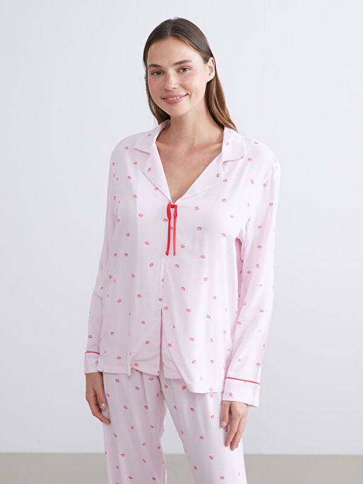 G?mlek Yaka Ba?lama Detayl? Kad?n Pijama Tak?m?