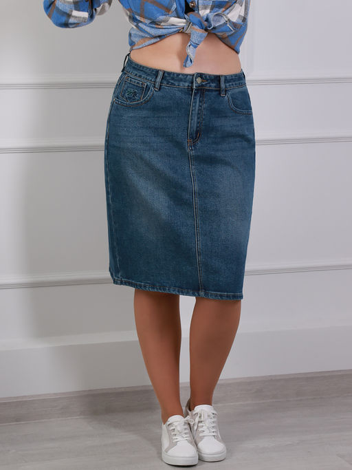 Юбка джинсовая базовая классическая - Almond фото 5